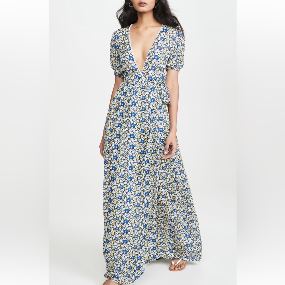 Playa Lucila flower Print wrap silhouette Dress with Pom-pom trim size medium